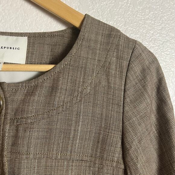 Banana Republic Brown Wool Blend 3/4 Sleeve Cropped Two Button Jacket Size 0 - Picture 7 of 10